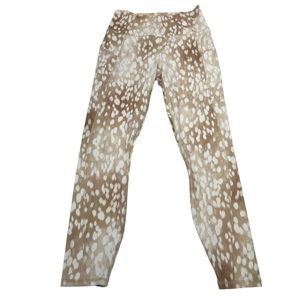 Pure Lux by Fabletics Womens Cropped Leggings Beige/White Size Small Pockets